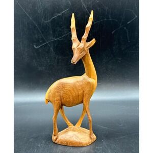 Hand Carved Kenyan Wood Gazelle Antelope Statue Figurine African Decor